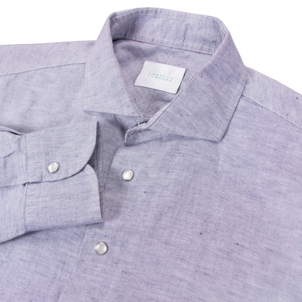 Forrest Lennard Mens Large Gray‎ Linen Blend Pearl Snap Cutaway Collar Shirt